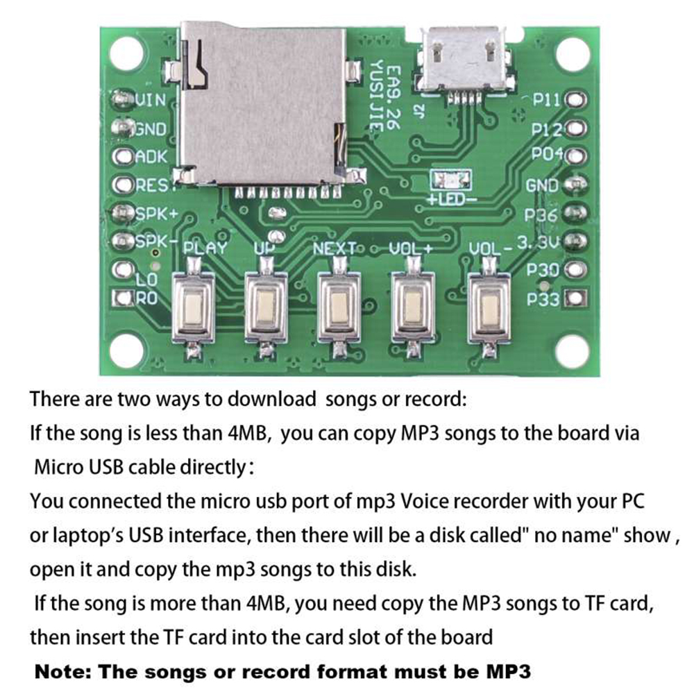 Audio Music Mp3 Download - MP3音楽再生・音声録音モジュールキット（PIR赤外線モーションセンサー、USBダウンロード、TFカードオーディオプレーヤー付き）DIY